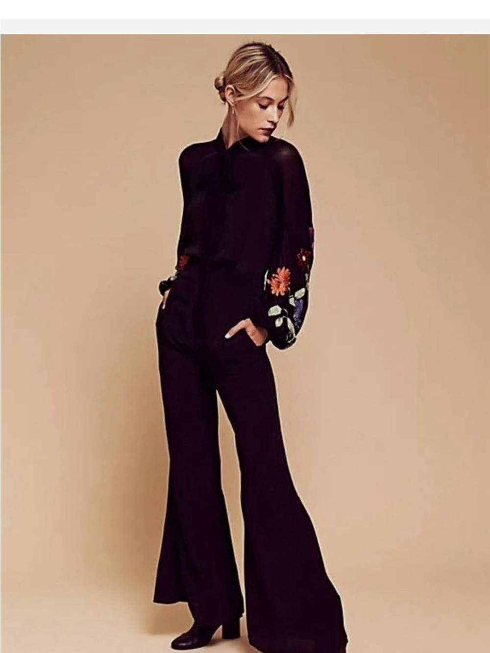 Free People Smoke Rings Floral Embroidered Jumpsuit